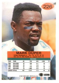 1992 Fleer #226 Mark Duper Back