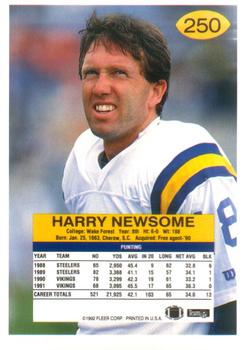 1992 Fleer #250 Harry Newsome Back