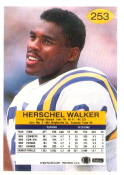 1992 Fleer #253 Herschel Walker Back