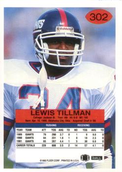 1992 Fleer #302 Lewis Tillman Back