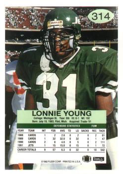 1992 Fleer #314 Lonnie Young Back