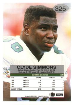 1992 Fleer #325 Clyde Simmons Back