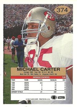 1992 Fleer #374 Michael Carter Back