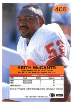 1992 Fleer #406 Keith McCants Back