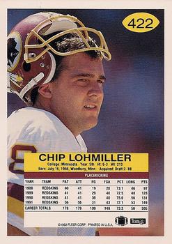 1992 Fleer #422 Chip Lohmiller Back