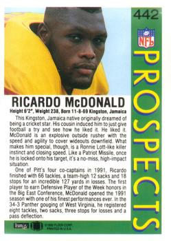 1992 Fleer #442 Ricardo McDonald Back