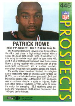 1992 Fleer #445 Patrick Rowe Back