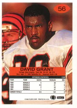 1992 Fleer #56 David Grant Back
