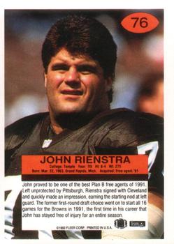 1992 Fleer #76 John Rienstra Back