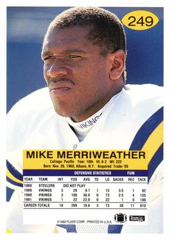 1992 Fleer #249 Mike Merriweather Back