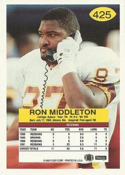 1992 Fleer #425 Ron Middleton Back