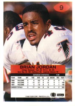 1992 Fleer #9 Brian Jordan Back