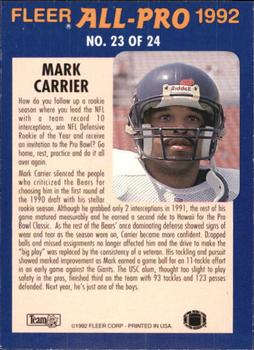 1992 Fleer - Fleer All-Pro 1992 #23 Mark Carrier Back