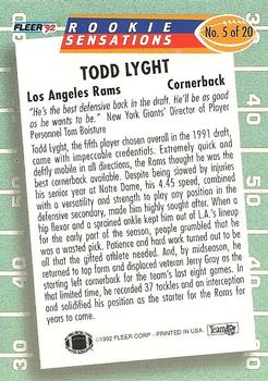 1992 Fleer - Rookie Sensations #5 Todd Lyght Back
