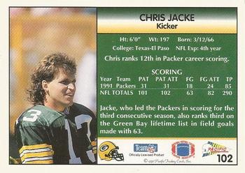 1992 Pacific #102 Chris Jacke Back