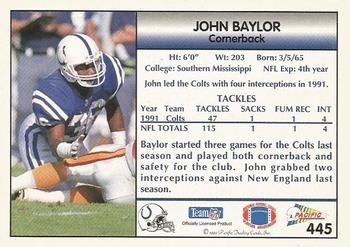 1992 Pacific #445 John Baylor Back