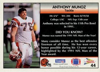 1992 Pacific #44 Anthony Munoz Back