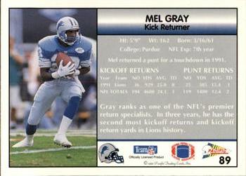 1992 Pacific #89 Mel Gray Back
