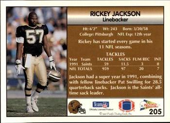 1992 Pacific #205 Rickey Jackson Back