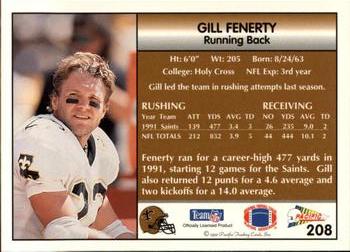 1992 Pacific #208 Gill Fenerty Back