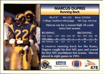 1992 Pacific #478 Marcus Dupree Back