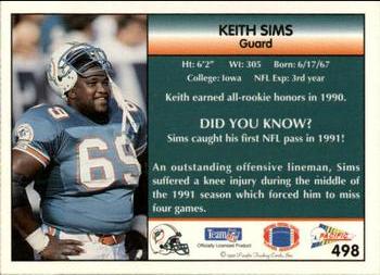 1992 Pacific #498 Keith Sims Back