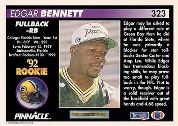 1992 Pinnacle #323 Edgar Bennett Back