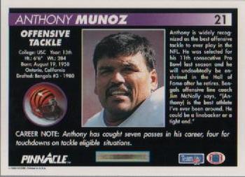 1992 Pinnacle #21 Anthony Munoz Back