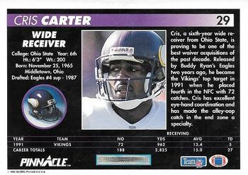 1992 Pinnacle #29 Cris Carter Back