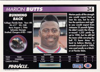 1992 Pinnacle #34 Marion Butts Back