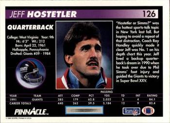 1992 Pinnacle #126 Jeff Hostetler Back