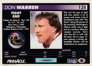 1992 Pinnacle #128 Don Warren Back