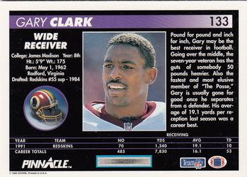 1992 Pinnacle #133 Gary Clark Back
