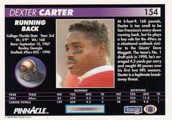 1992 Pinnacle #154 Dexter Carter Back