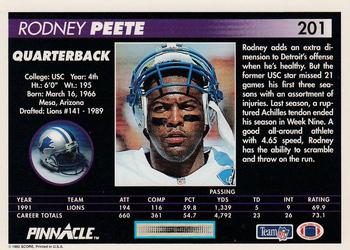 1992 Pinnacle #201 Rodney Peete Back