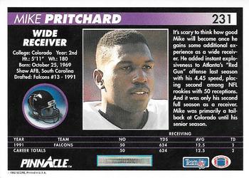 1992 Pinnacle #231 Mike Pritchard Back