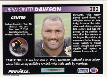1992 Pinnacle #282 Dermontti Dawson Back