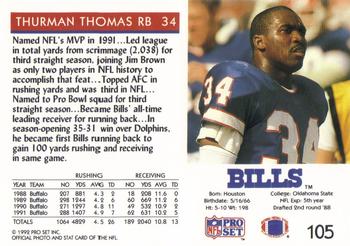 1992 Pro Set #105 Thurman Thomas Back