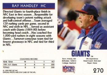 1992 Pro Set #270 Ray Handley Back
