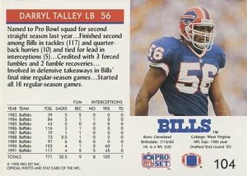 1992 Pro Set #104 Darryl Talley Back