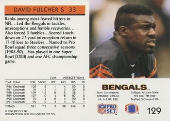 1992 Pro Set #129 David Fulcher Back