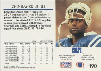 1992 Pro Set #190 Chip Banks Back