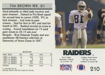 1992 Pro Set #210 Tim Brown Back