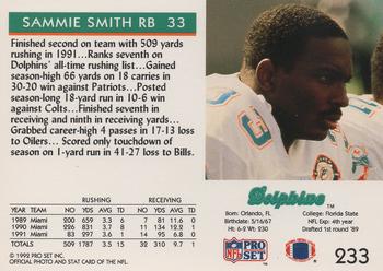 1992 Pro Set #233 Sammie Smith Back