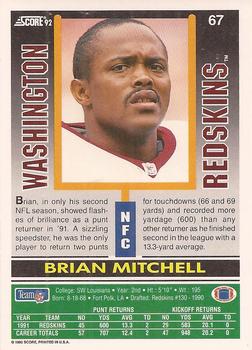 1992 Score #67 Brian Mitchell Back