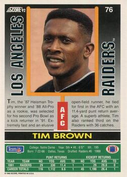 1992 Score #76 Tim Brown Back