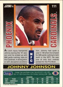 1992 Score #111 Johnny Johnson Back