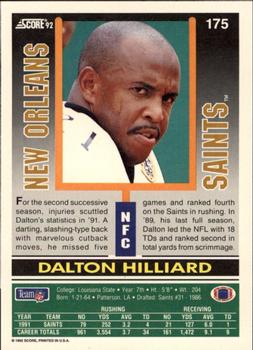 1992 Score #175 Dalton Hilliard Back