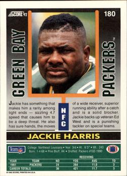 1992 Score #180 Jackie Harris Back