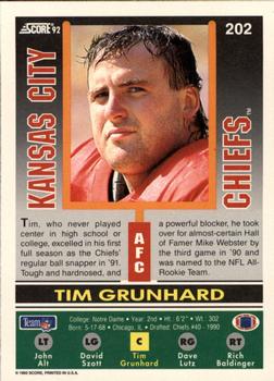 1992 Score #202 Tim Grunhard Back